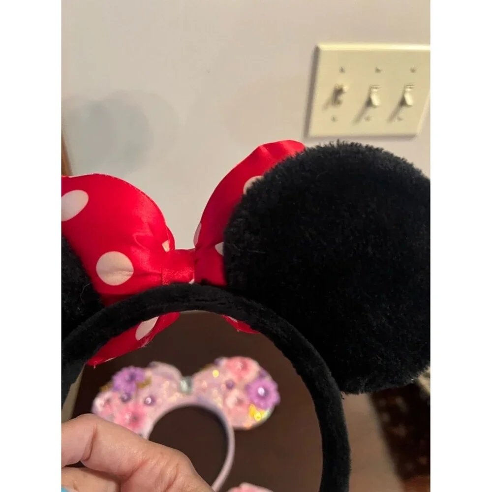 Cute Floral Pink & Black Minnie Ear Headbands Set
